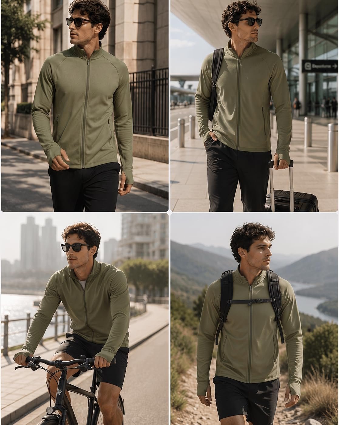 Men UPF 50 Regular Fit Zipper Jacket(1M-TWJK-R0019-CVG2_Covert Green) - Image 6