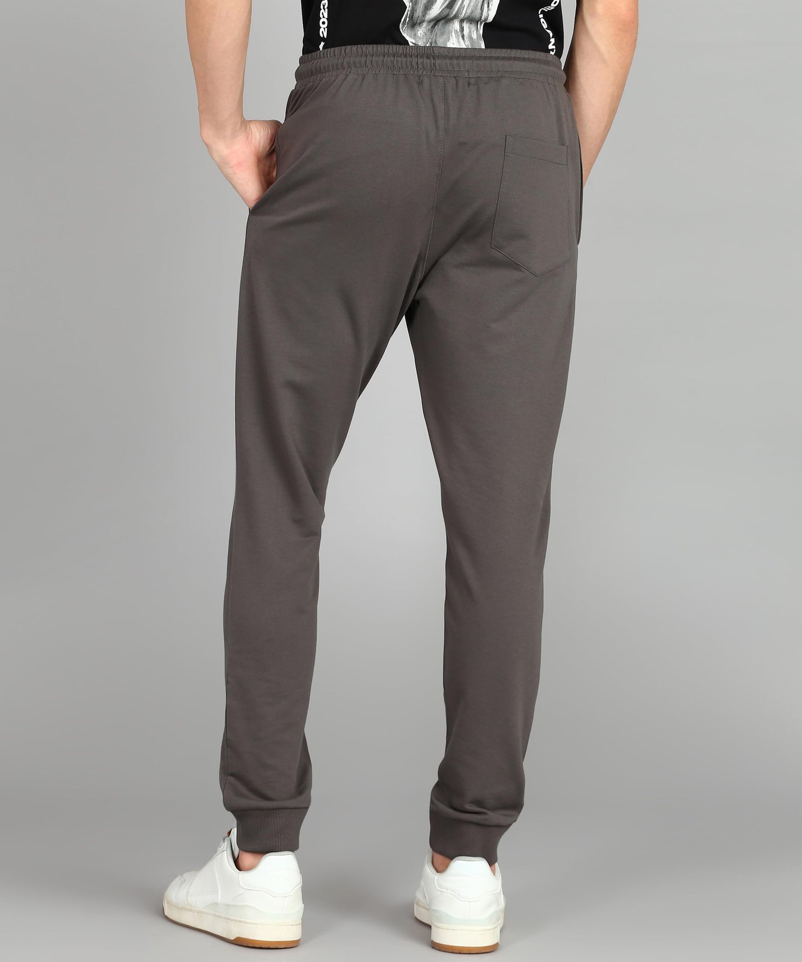 Men's Mid Rise Cotton Blend Joggers Track Pants | French Terry | Zipper Pocket | Casual, Gym & Lounge Wear (Cement_2XL) - Image 5