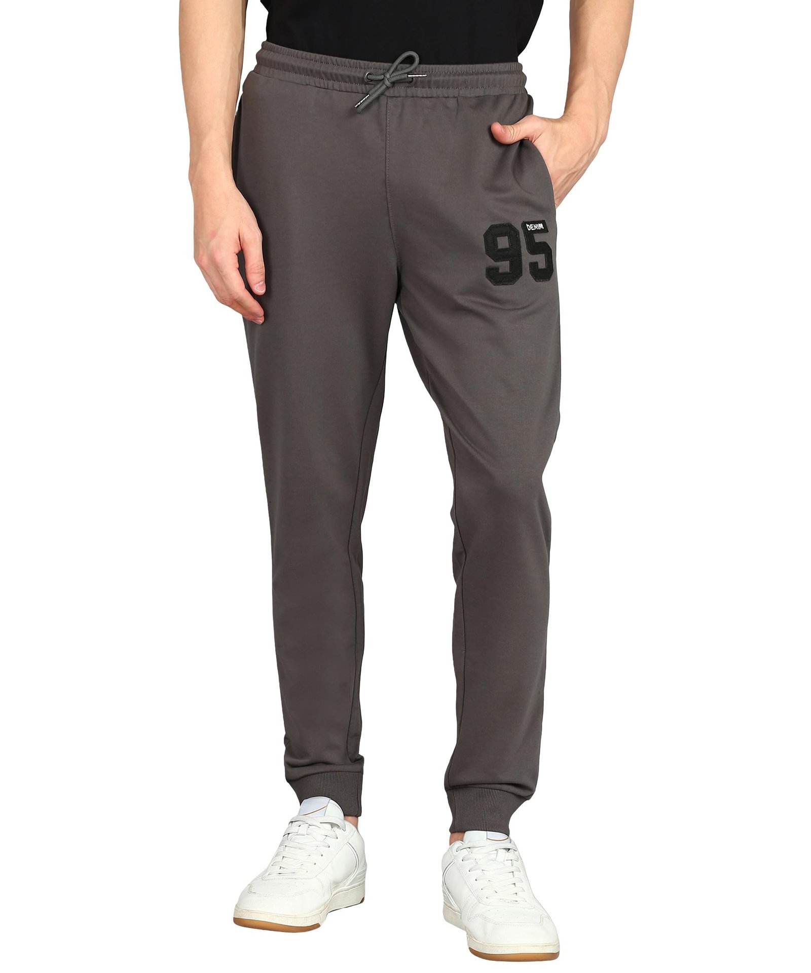 Men's Mid Rise Cotton Blend Joggers Track Pants | French Terry | Zipper Pocket | Casual, Gym & Lounge Wear (Cement_2XL)