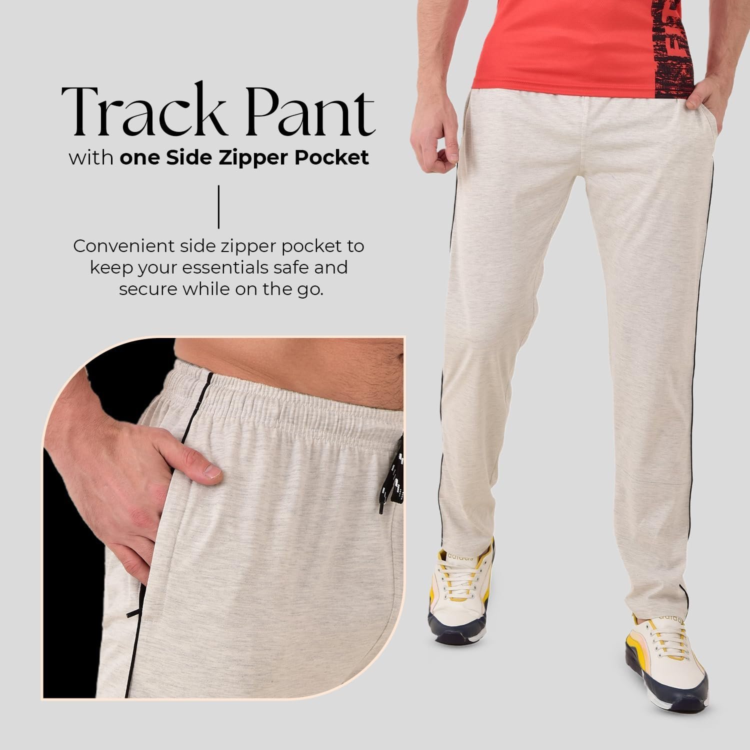 Cotton Track Pant for Men | Lower for Man | Comfortable Lower Men with Zip Pocket for Gym, Sports & Casual Wear (L, Grey) - Image 5