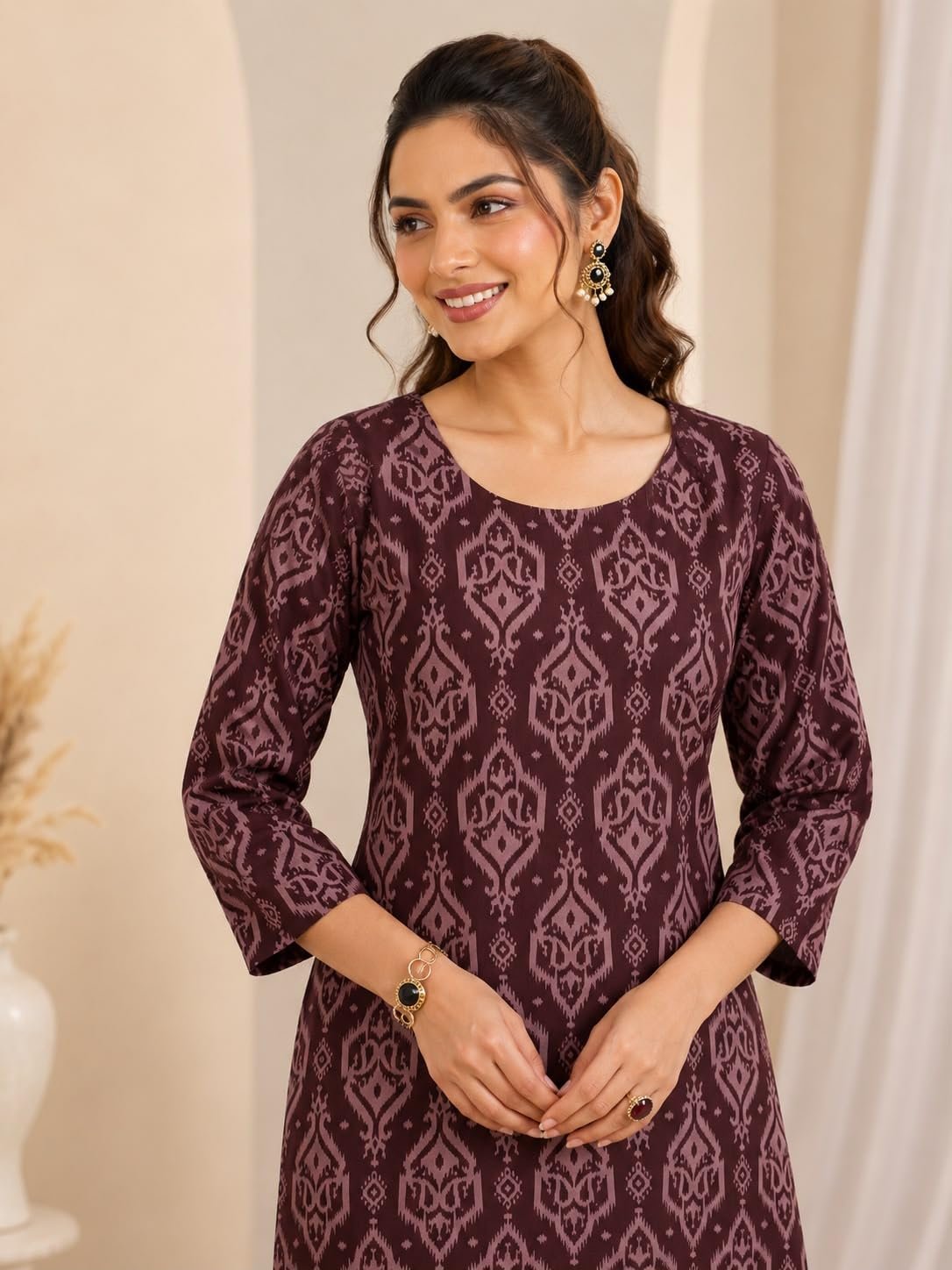 Women's Cotton Printed Kurta Pant with Dupatta Set | Ethnic Straight Kurta Suit Set | Soft Breathable Fabric | Festive, Casual, Office & Daily Wear (coffee) (IN, Alpha) - Image 6