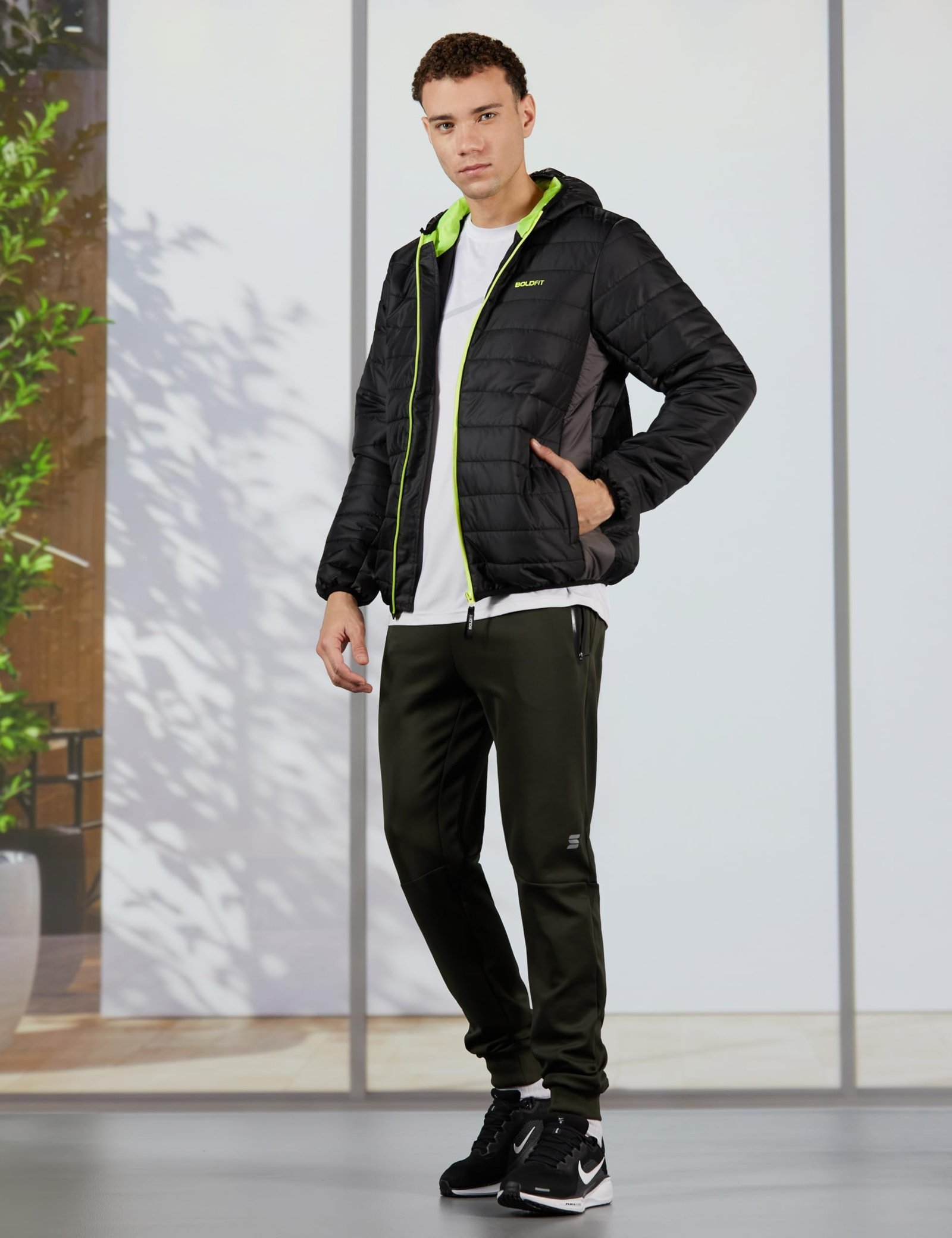 Men's Quilted Polyester Standard Length Jacket Monsoon Winter Wear Hooded Winter Padded Bomber Full Sleeve Jacket Black Charcoal Large - Image 2