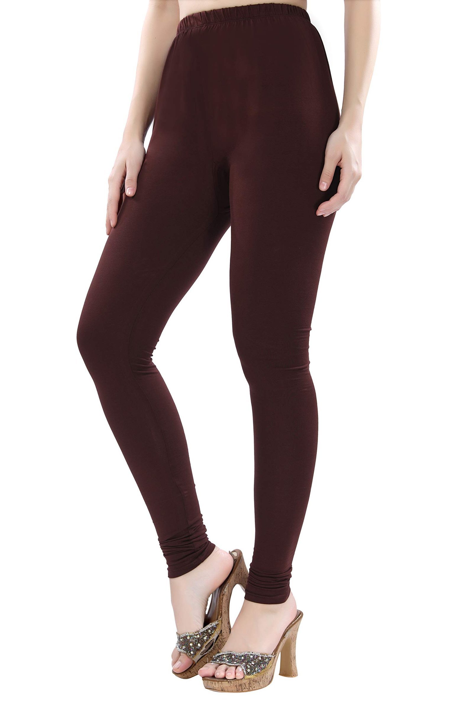 Women's Ultra Soft Cotton 4 Way Stretchable Churidar Solid Regular and Plus 20 Colours Leggings s and Girls -Size :-3XL, Colour - Brown, High Rise - Image 8