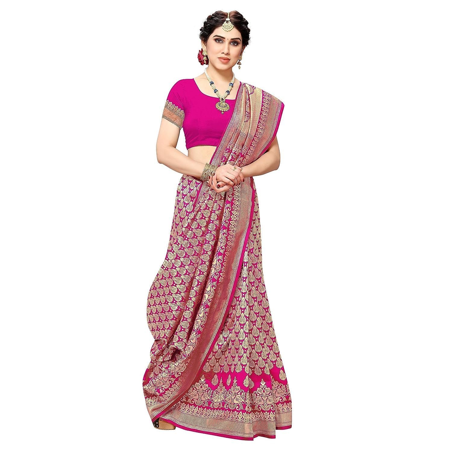 Women's Trendy Banarasi Kanjivaram Pink Color Art Silk Saree with Blouse Material (MALIYA PINK) - Image 2
