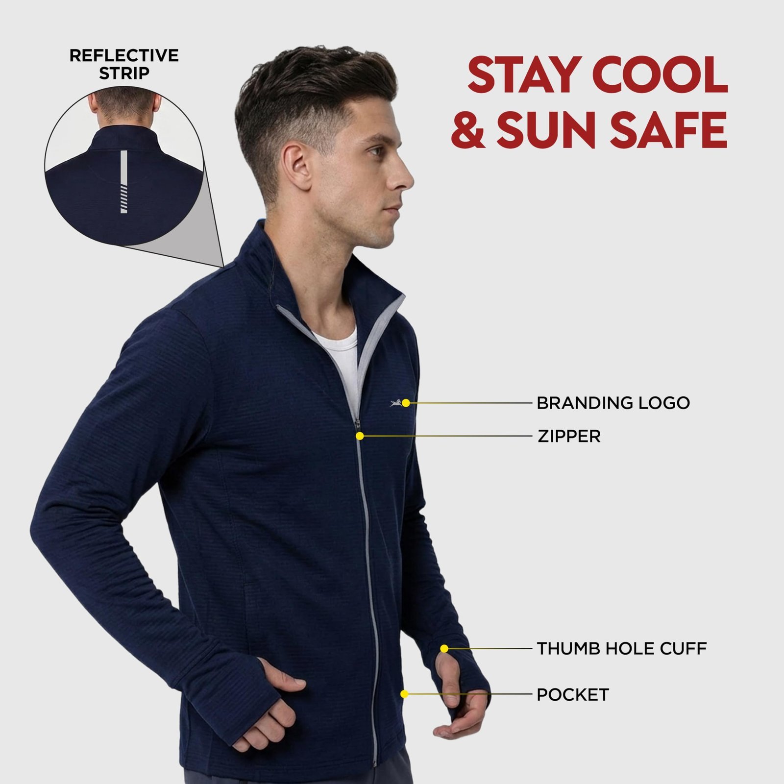 Sunscreen Jacket for Men | UPF 50+ UV Protection | Lightweight & Breathable Jacket with Odor Control Technology | Anti-Tan Shield Formula | Navy - Image 4