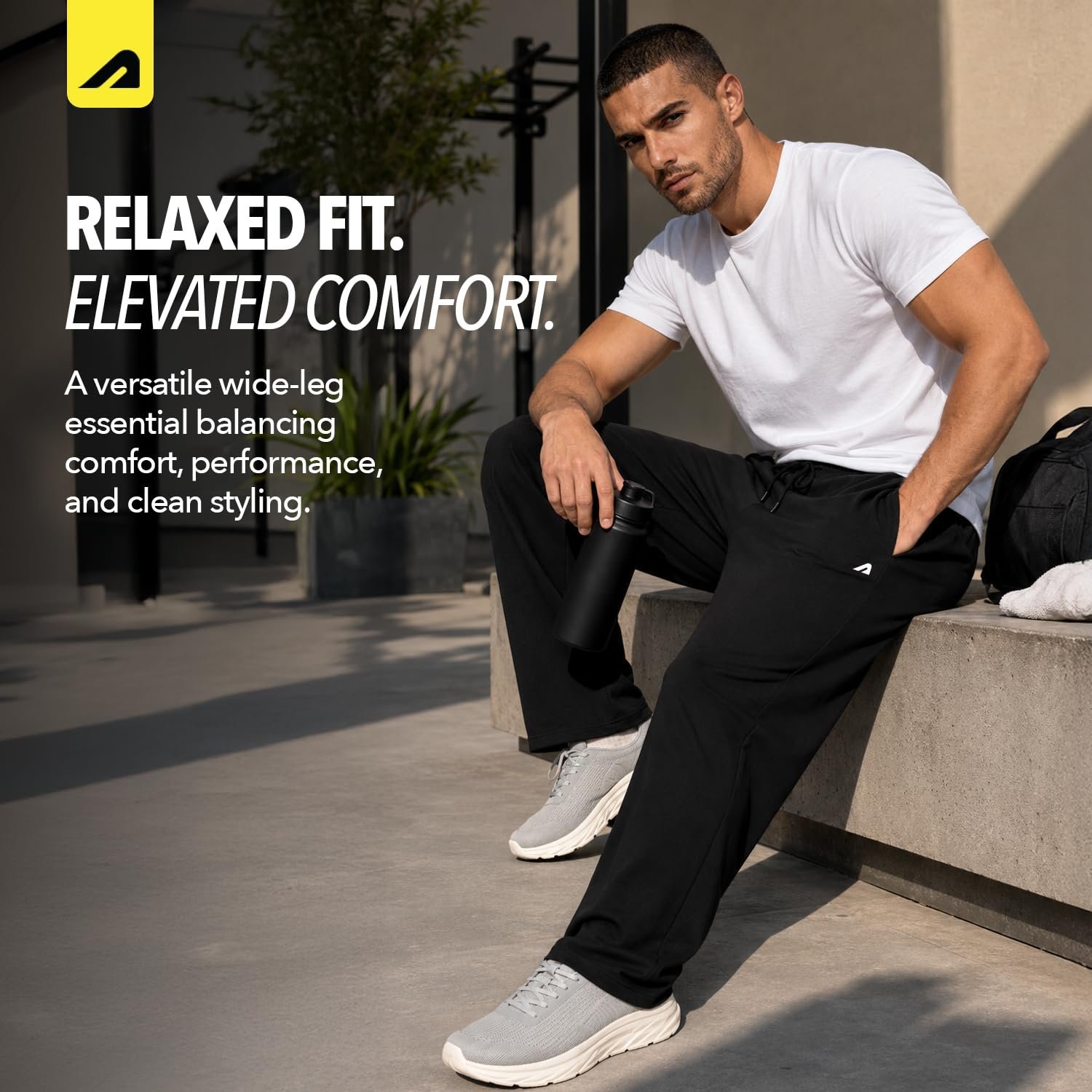 Wide Leg Pants for Men Heavyweight Track Pants Loose Fit Casual Trousers for Gym Training Running, Black- XL - Image 2