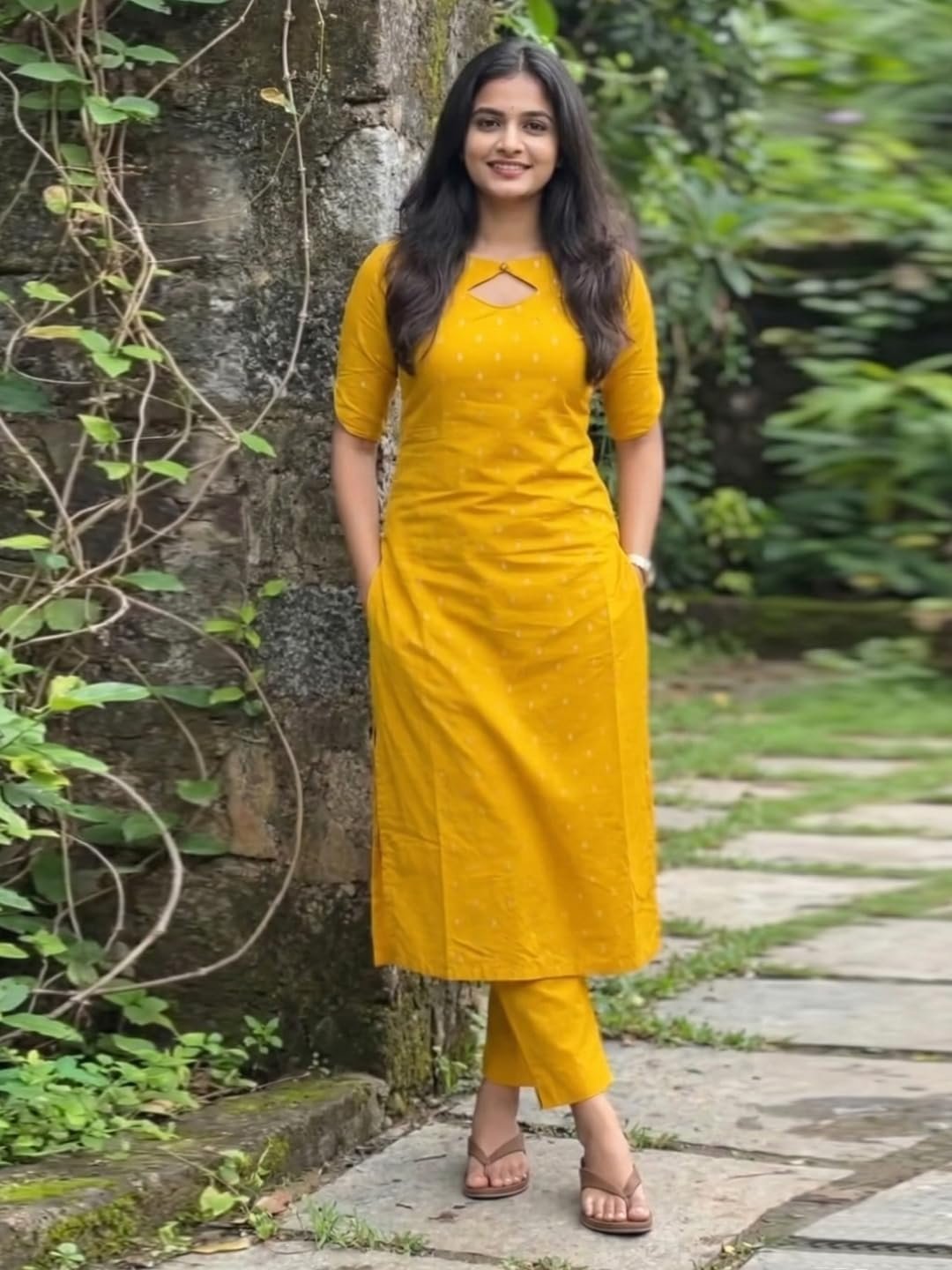 Women's Viscose Straight Printed Kurta with Pant (Yoshini Yellow_XL_Yellow_X-Large) - Image 8
