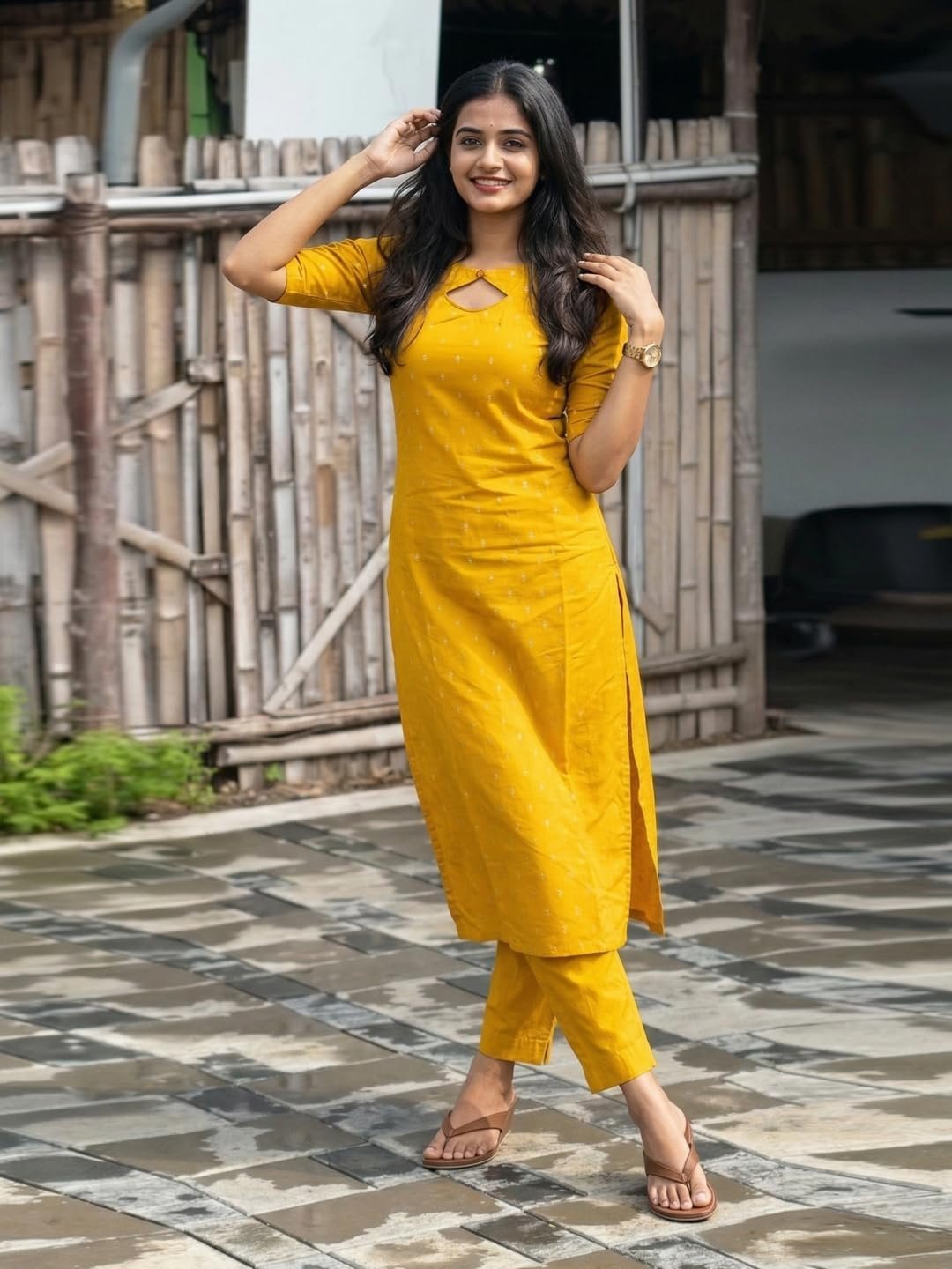 Women's Viscose Straight Printed Kurta with Pant (Yoshini Yellow_XL_Yellow_X-Large) - Image 7