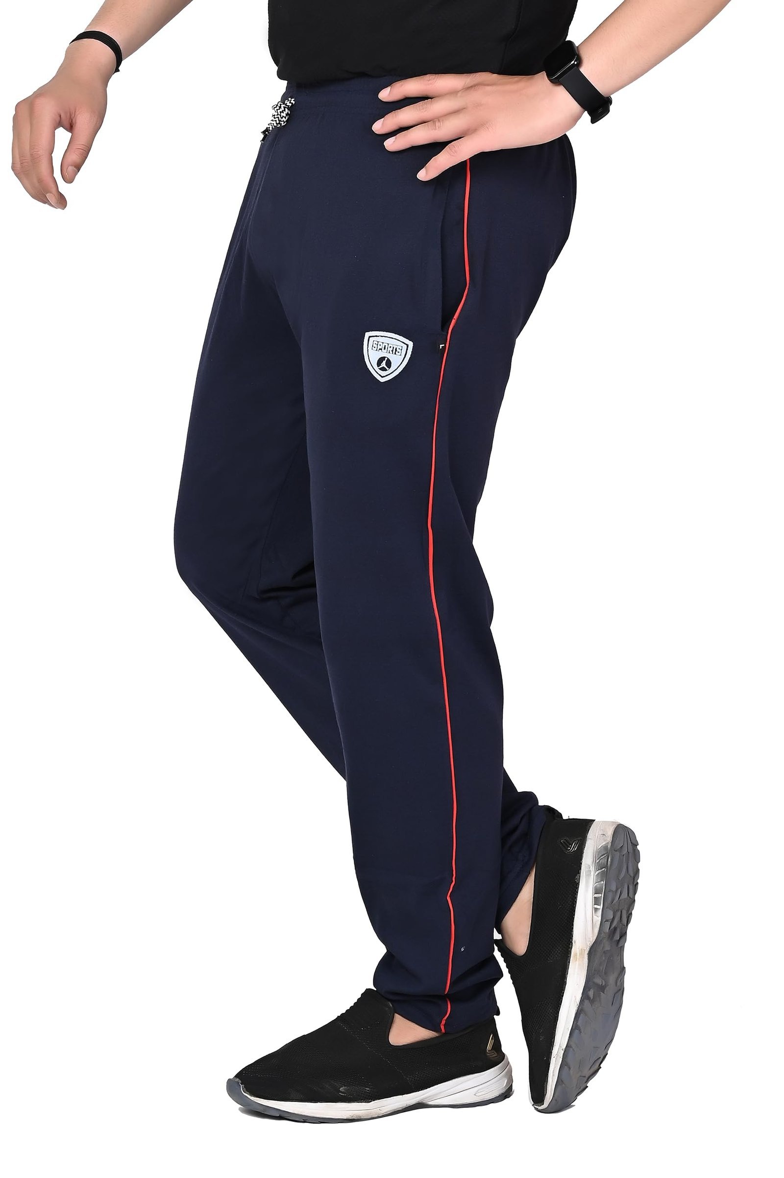 SK Wardrobe Men’s Solid Cotton Track Pants with Full Elastic Waist, Regular Fit Casual Lower for Gym, Sports, Jogging, Lounge (XL, Navy Blue)