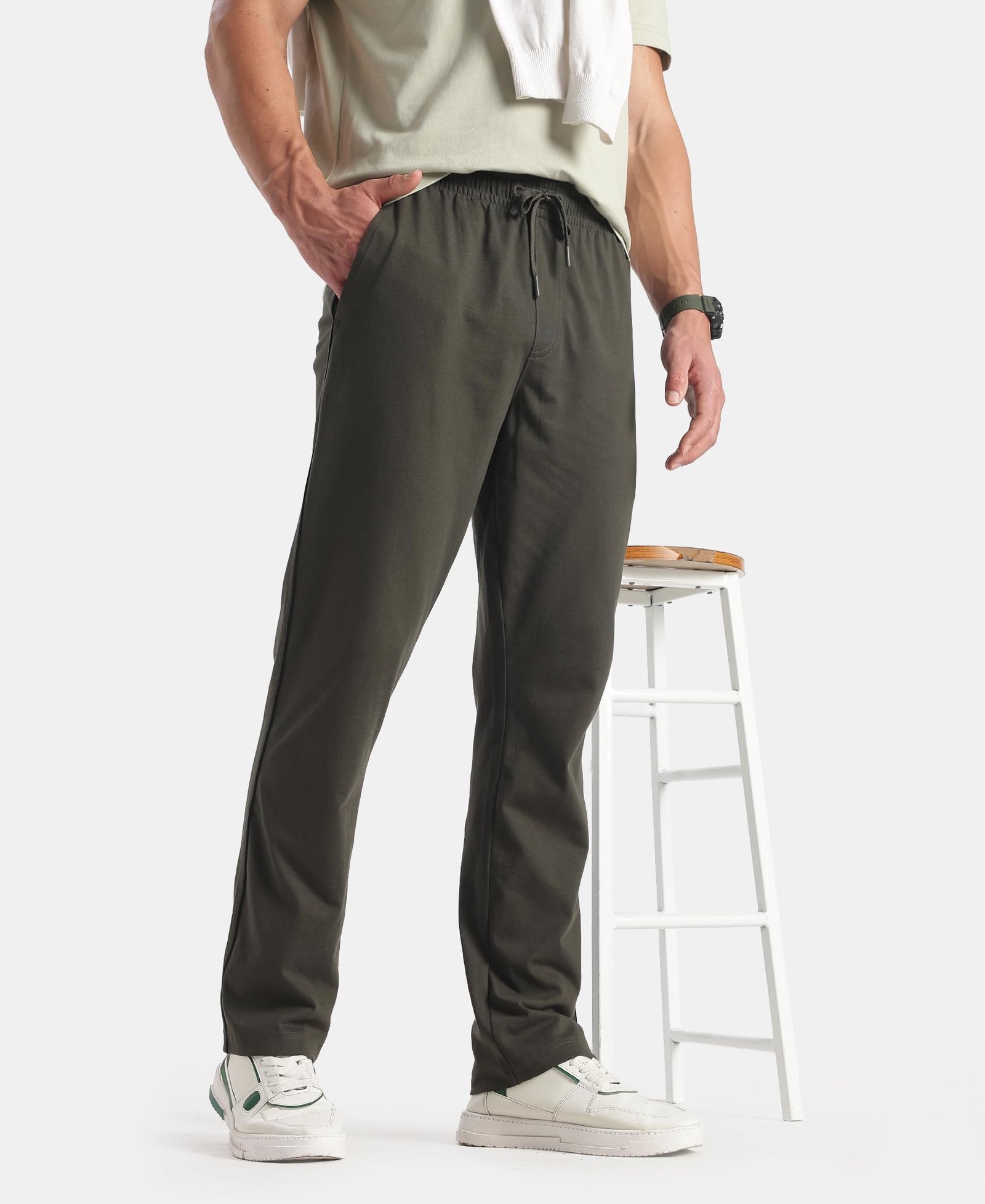9500 Men's Super Combed Cotton Rich Regular Fit Trackpant with Side Pockets_Olive_L - Image 3