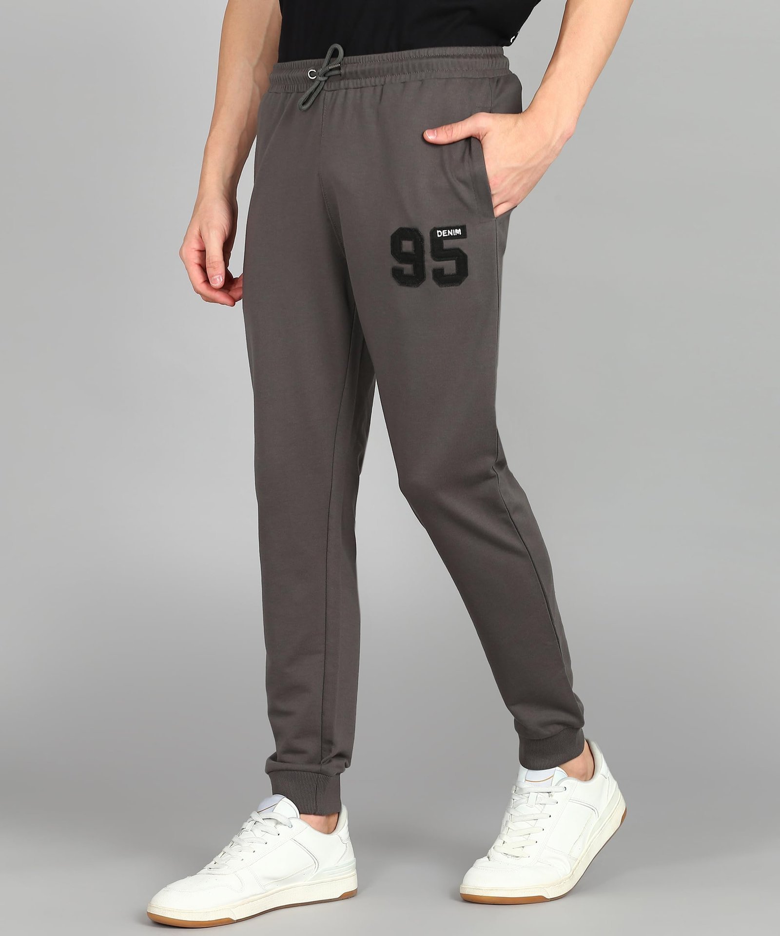 Men's Mid Rise Cotton Blend Joggers Track Pants | French Terry | Zipper Pocket | Casual, Gym & Lounge Wear (Cement_2XL) - Image 4