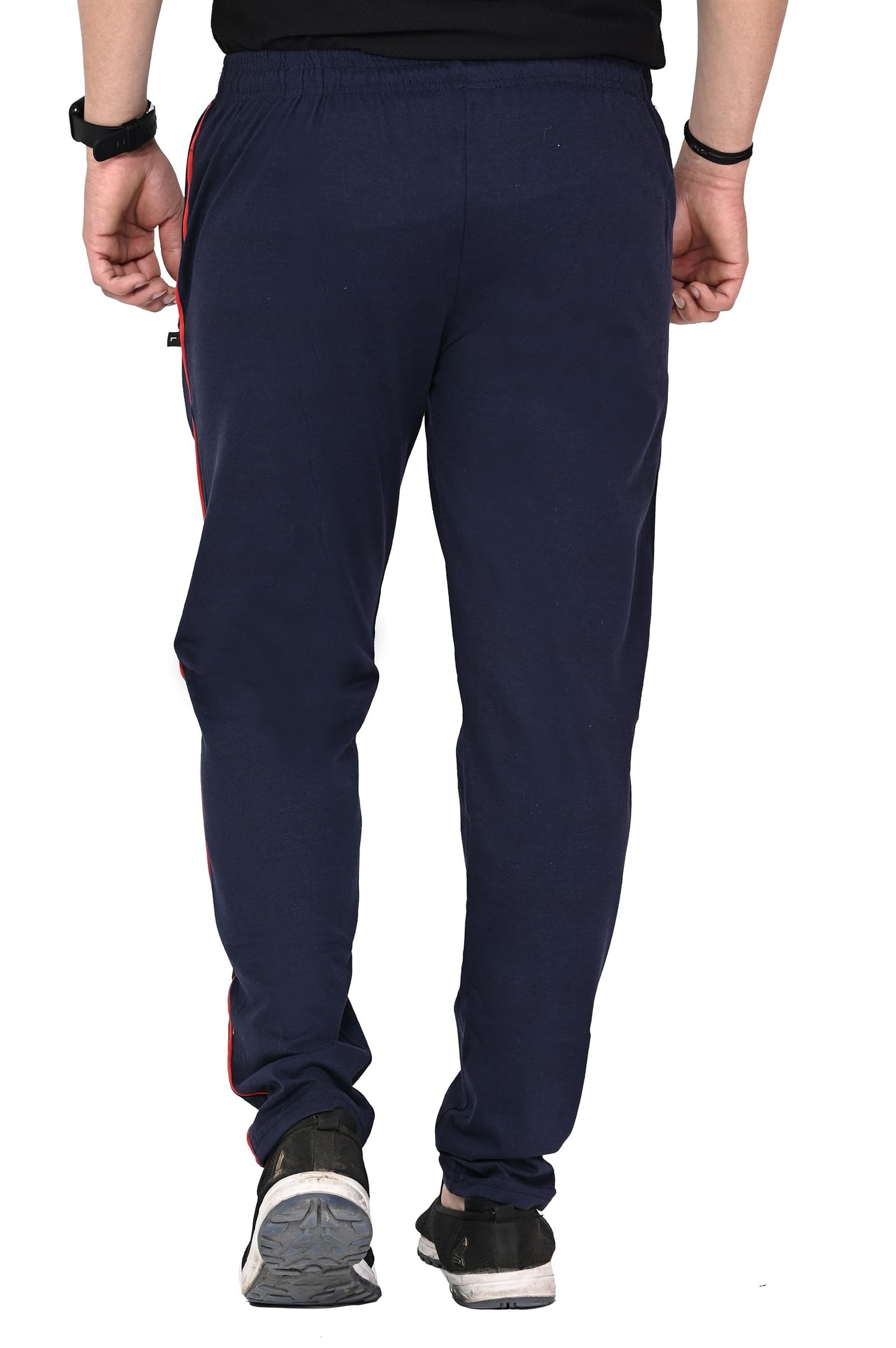 SK Wardrobe Men’s Solid Cotton Track Pants with Full Elastic Waist, Regular Fit Casual Lower for Gym, Sports, Jogging, Lounge (XL, Navy Blue) - Image 3