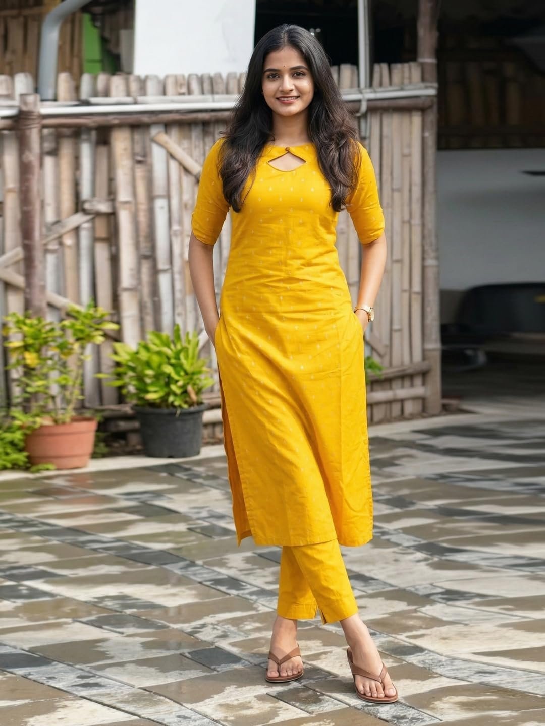 Women's Viscose Straight Printed Kurta with Pant (Yoshini Yellow_XL_Yellow_X-Large) - Image 4