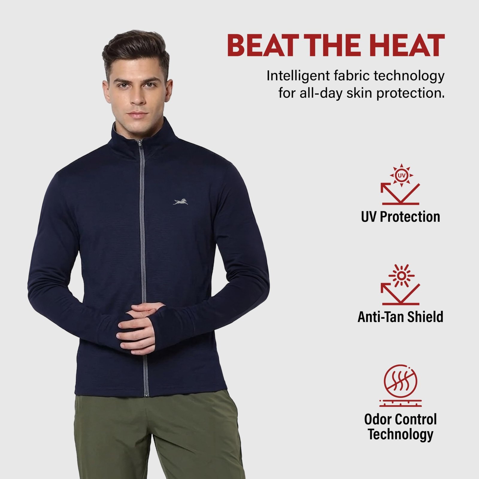 Sunscreen Jacket for Men | UPF 50+ UV Protection | Lightweight & Breathable Jacket with Odor Control Technology | Anti-Tan Shield Formula | Navy - Image 2