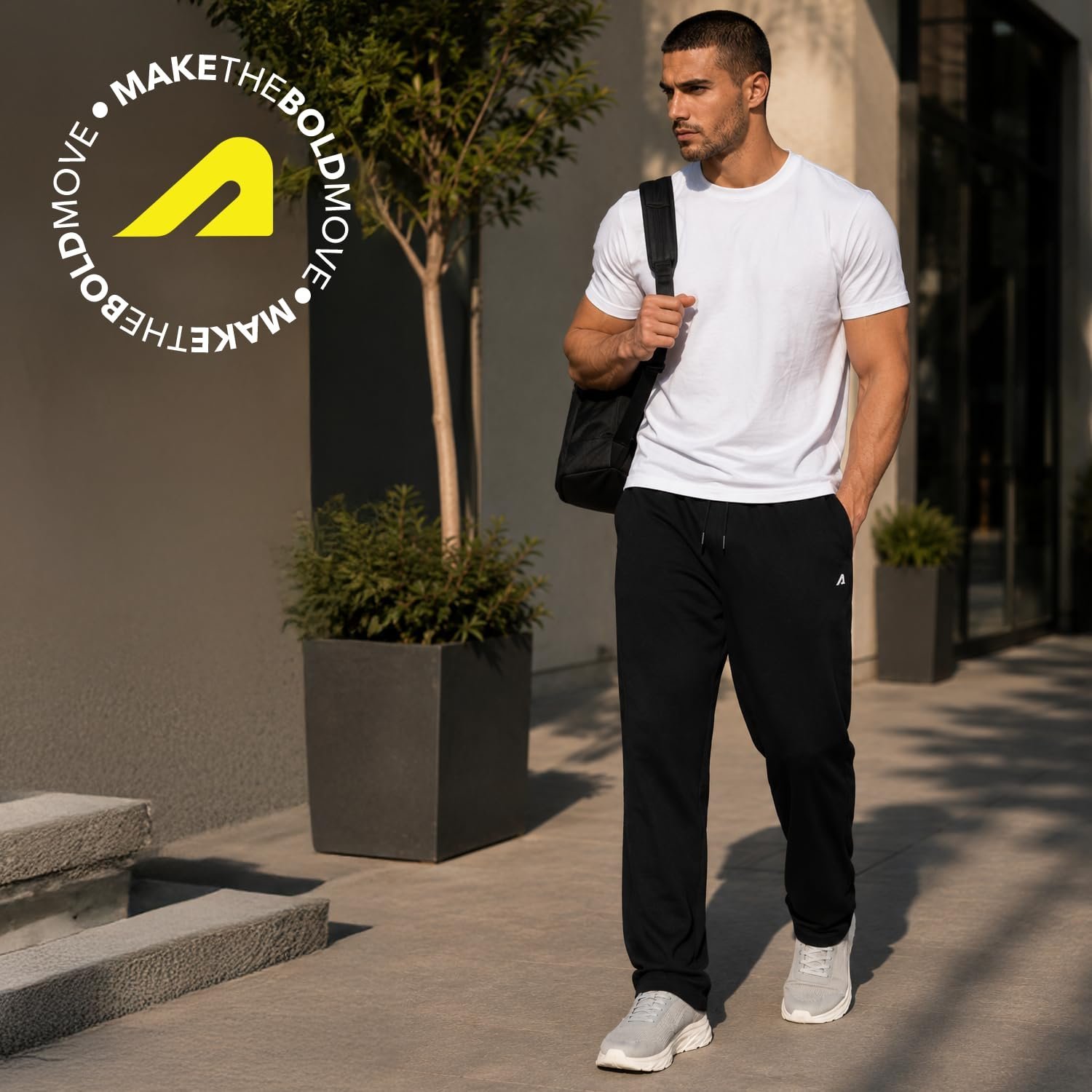 Wide Leg Pants for Men Heavyweight Track Pants Loose Fit Casual Trousers for Gym Training Running, Black- XL - Image 5
