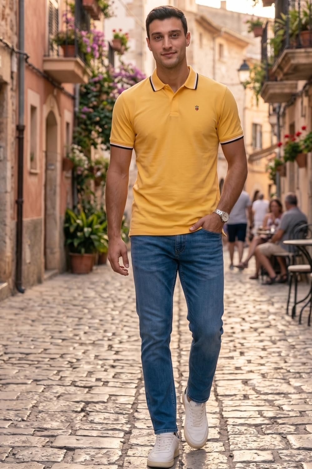 Men's Cotton Solid Slim Fit T-Shirt (Lykpcslpa79282_Yellow - Image 3