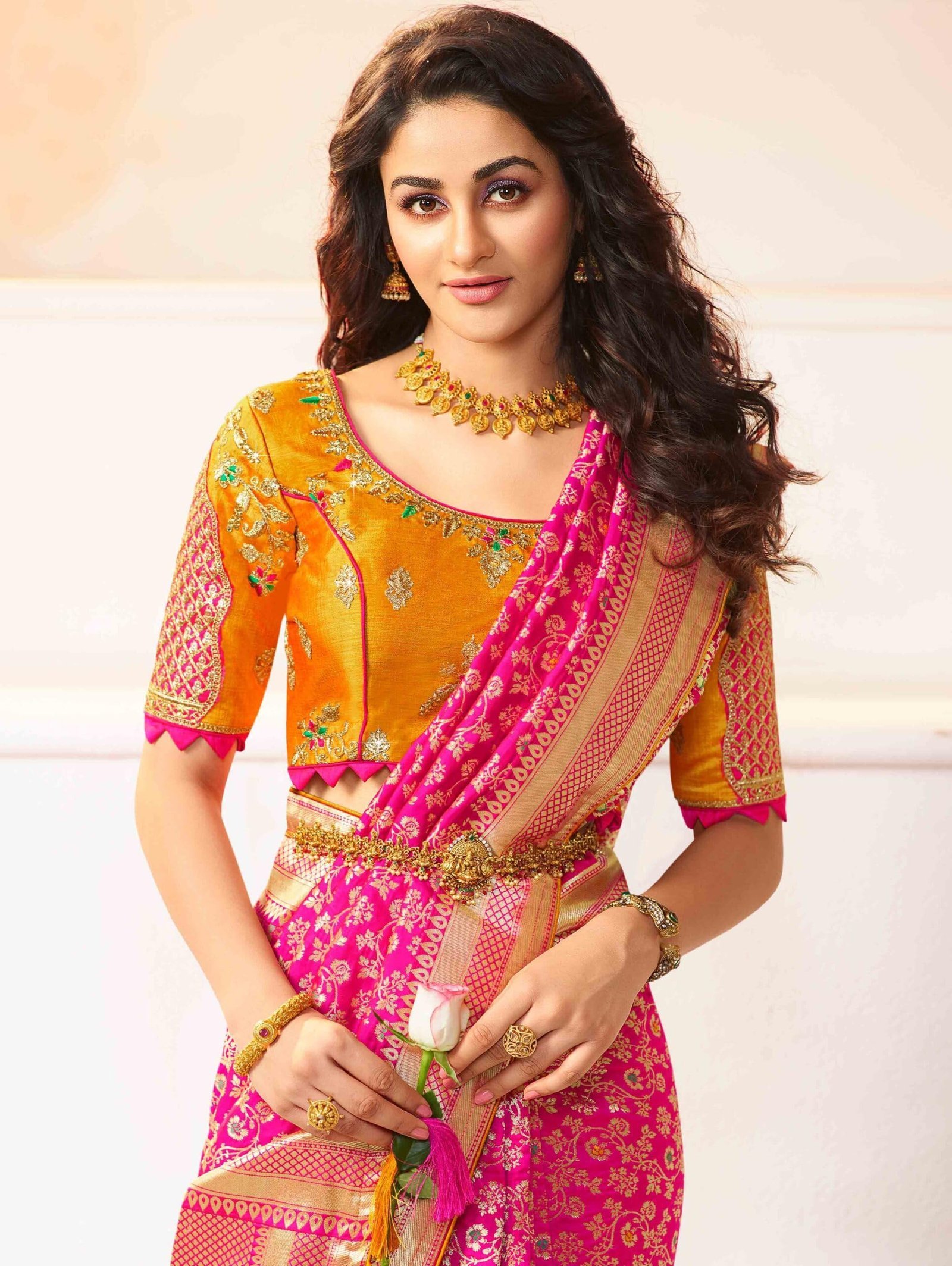 Women's Pure Kanjivaram Style Banarasi Soft Design Silk Saree With Blouse Piece For Wedding (45555 Rani Pink) - Image 3