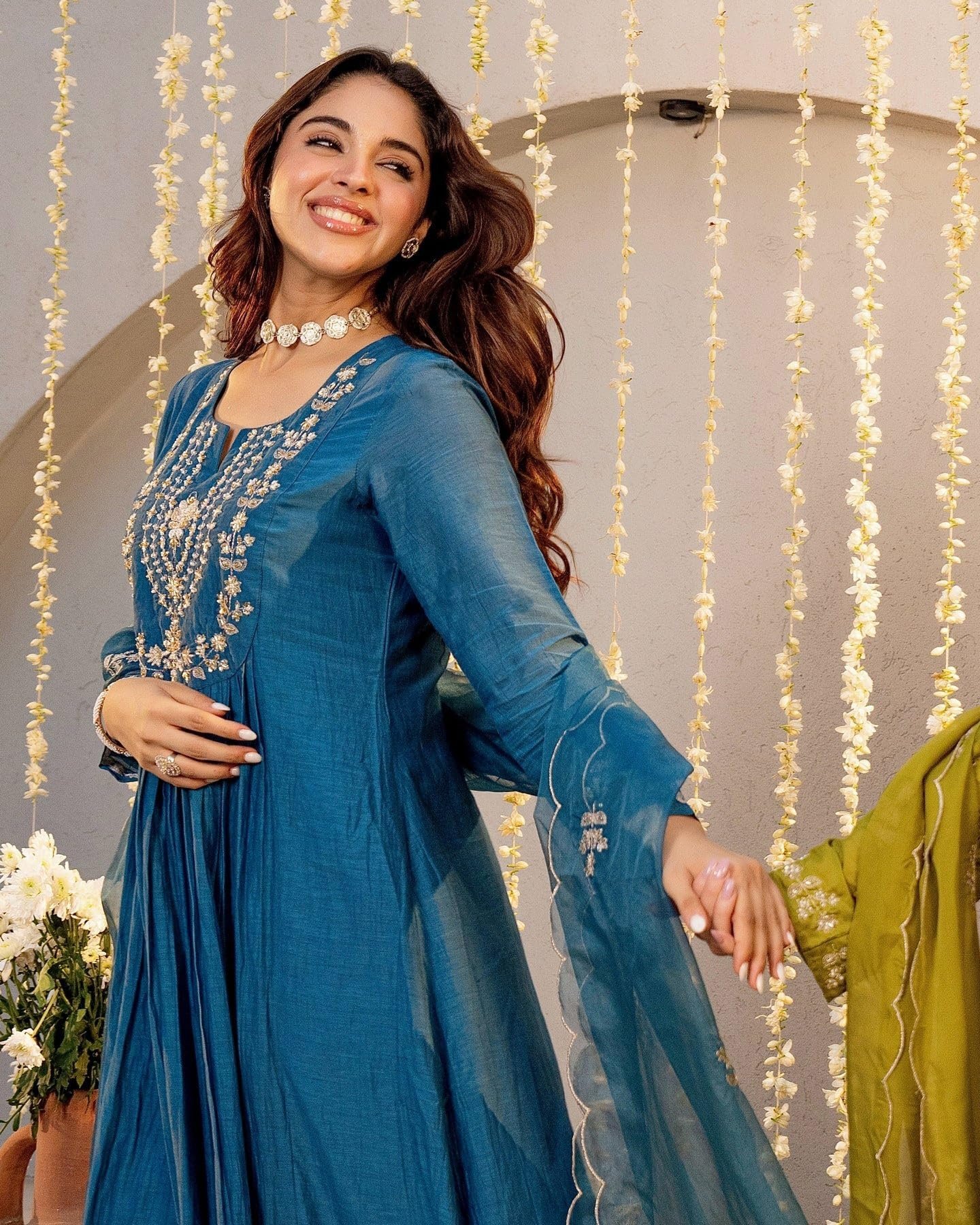 Women Embroidery Solid A-Line Kurta and Pant Set with Dupatta (IN, Alpha, Morepeach) - Image 4