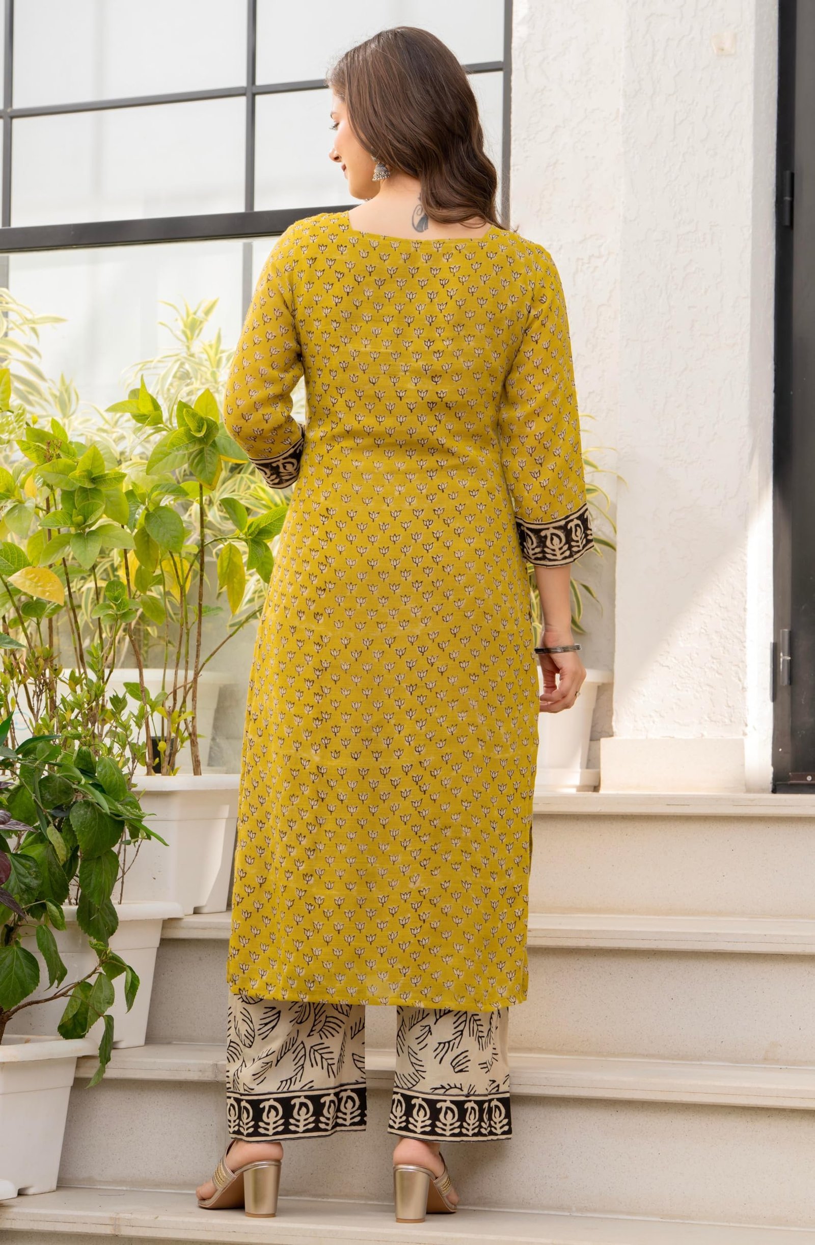 Women's Pure Cotton Straight Kurta Set with Palazzo Pants & Dupatta|Ethnic wear|Kurta Set for Women(TCK737-N, Yellow, 3XL) - Image 2