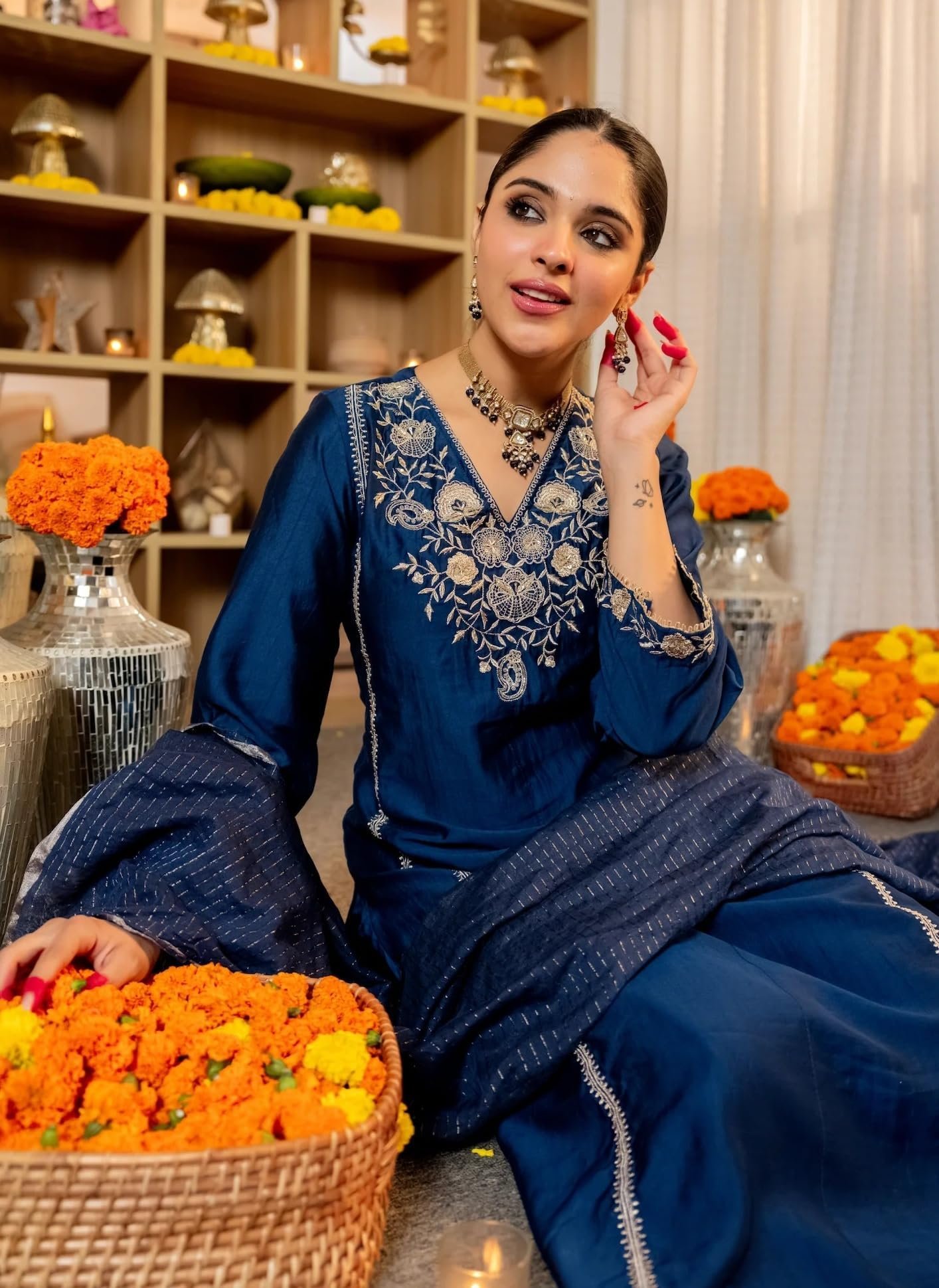 Women Embroidery Solid Straight Kurta and Pant Set with Dupatta - Image 5