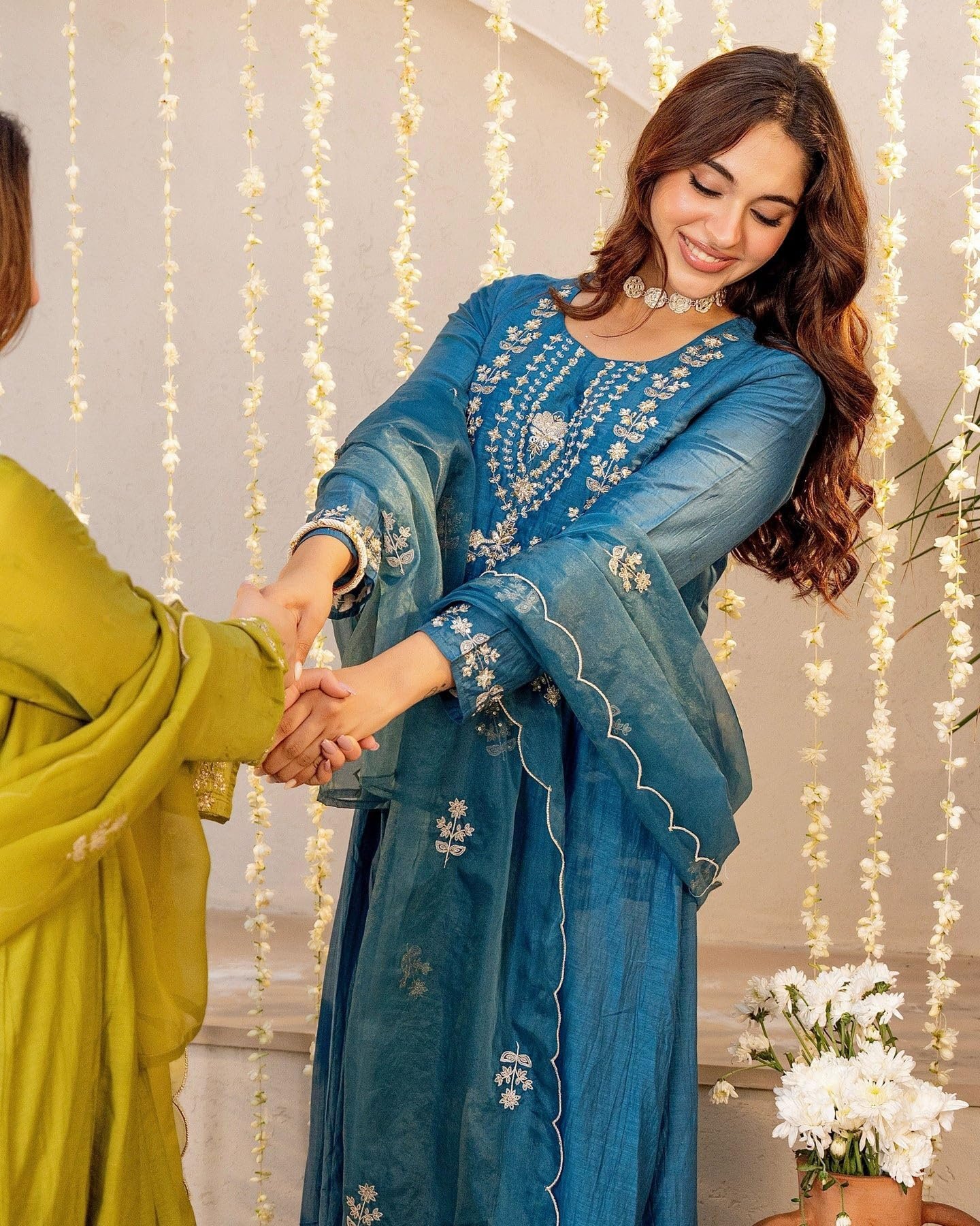 Women Embroidery Solid A-Line Kurta and Pant Set with Dupatta (IN, Alpha, Morepeach) - Image 9