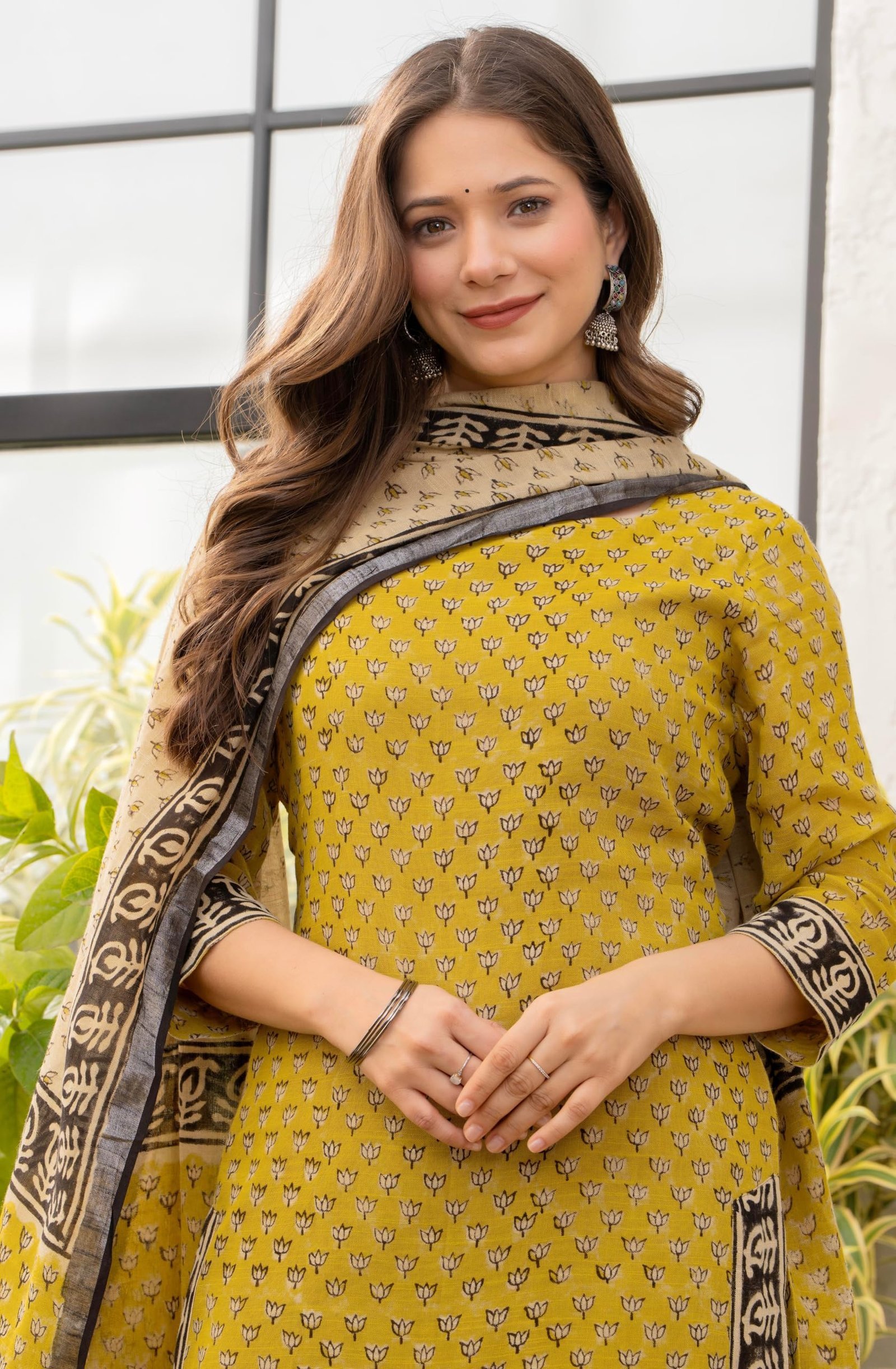 Women's Pure Cotton Straight Kurta Set with Palazzo Pants & Dupatta|Ethnic wear|Kurta Set for Women(TCK737-N, Yellow, 3XL) - Image 6