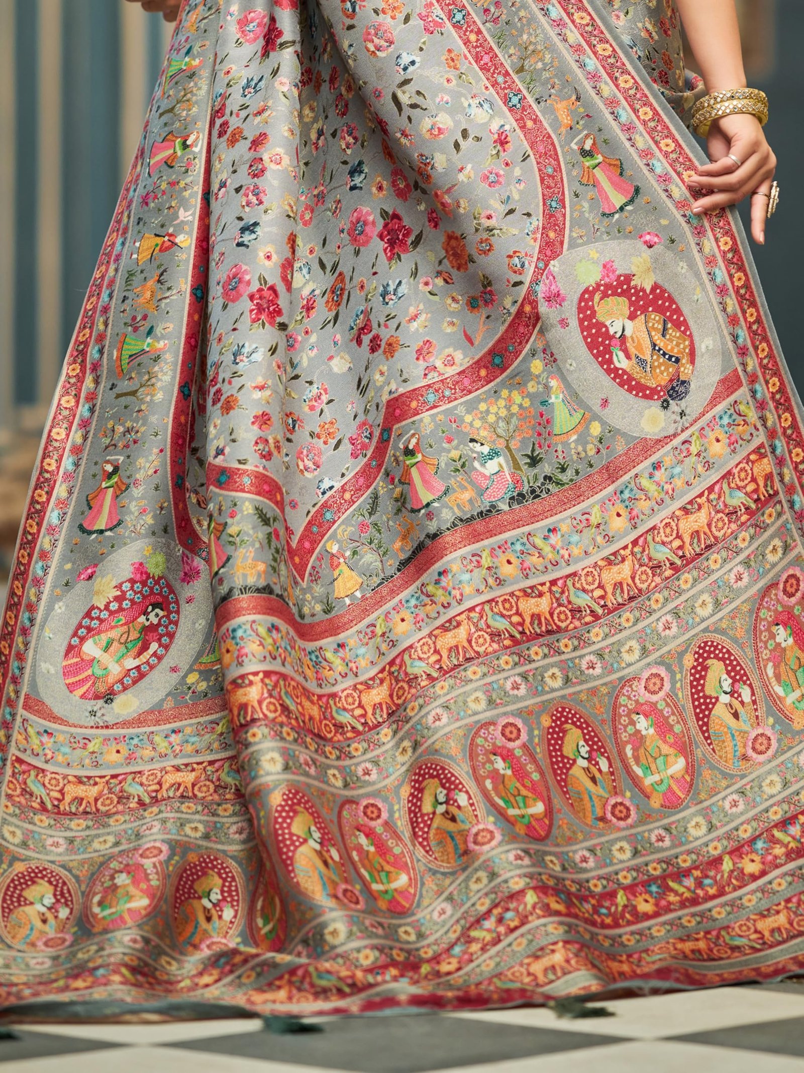 Womens Kanjivaram Banarasi Silk Saree Kanchipuram Patola saree (GREY) - Image 7