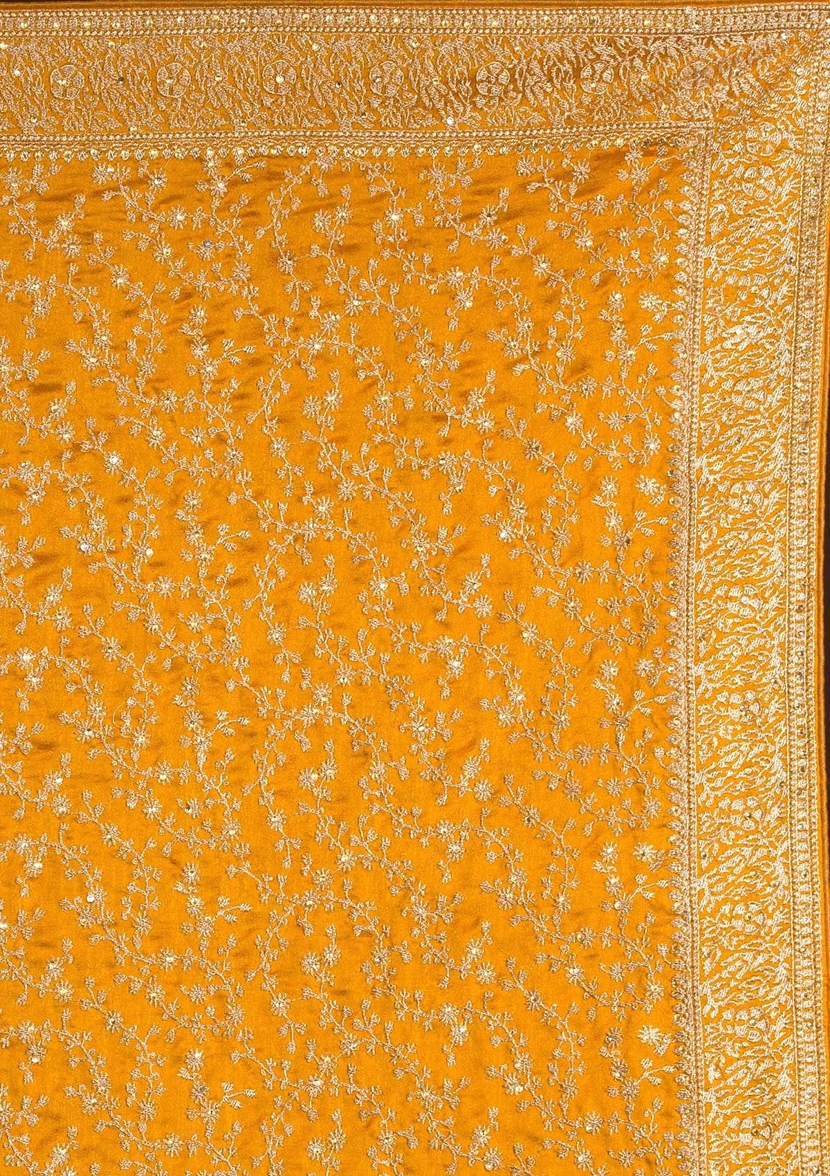 Women's Vichitra Silk Embroidery Work Saree with Unstitch Blouse Piece (K1098-Yellow) - Image 7