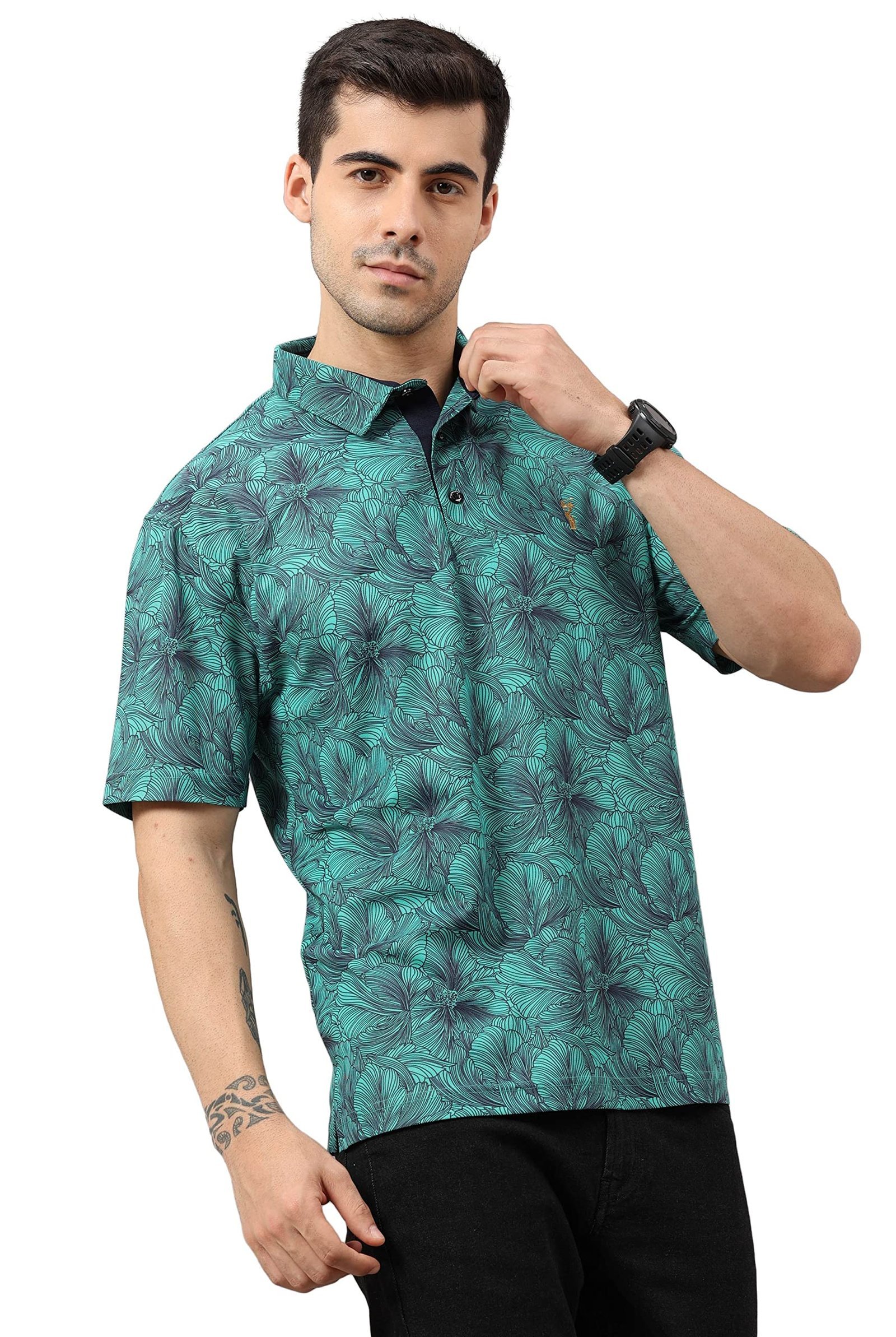 Men's Floral Printed Half Sleeve Polo T-Shirt | Regular Fit | Breathable | Wrinkle Free | Quick Dry | Stretchable Casual Wear - Image 4
