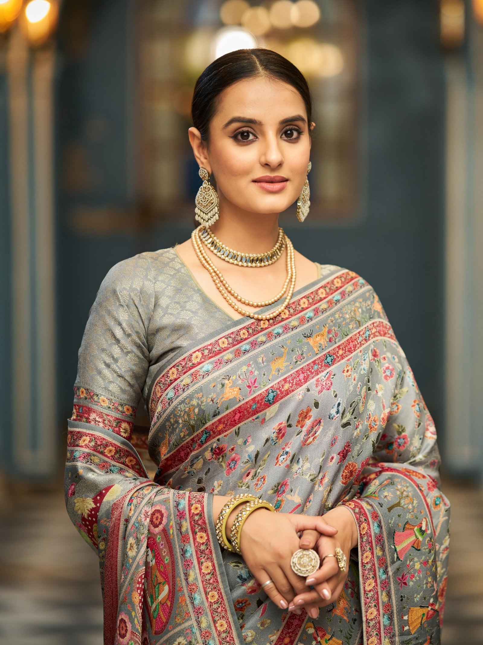 Womens Kanjivaram Banarasi Silk Saree Kanchipuram Patola saree (GREY) - Image 6
